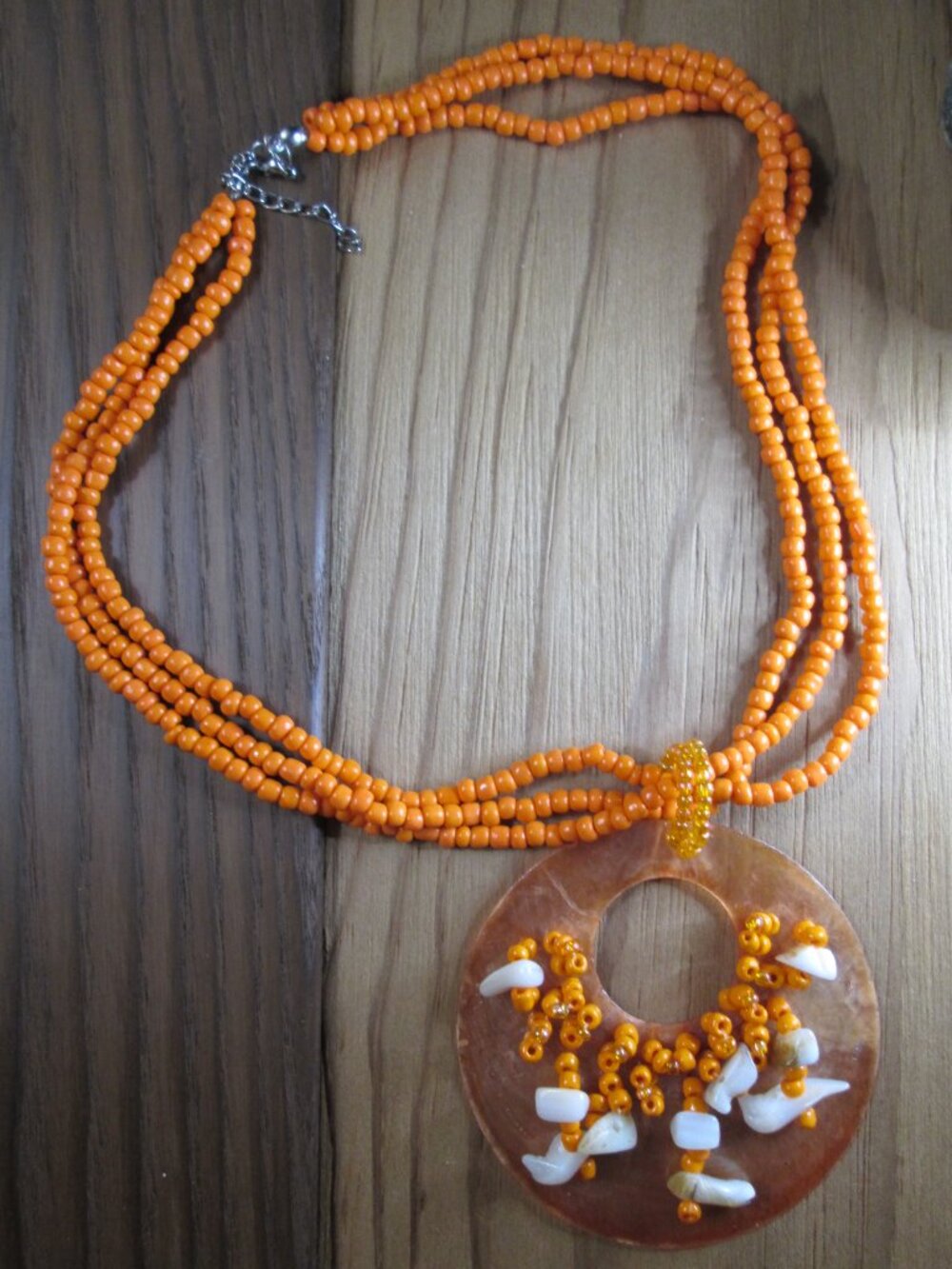 Vintage Orange Mother of Pearl and Seed Bead Necklace